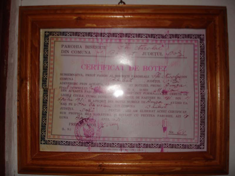 Certificatul de botez Amza Pellea